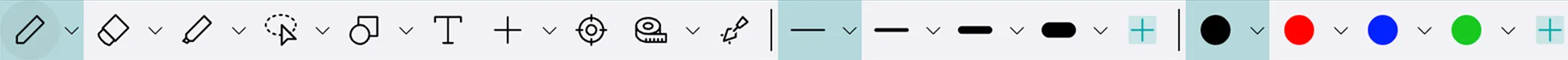 ツールバーのペンの場所を示している