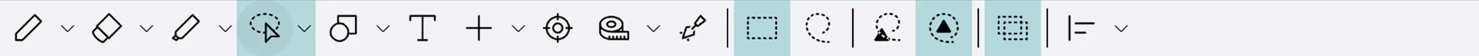 ツールバーの選択の場所を示している